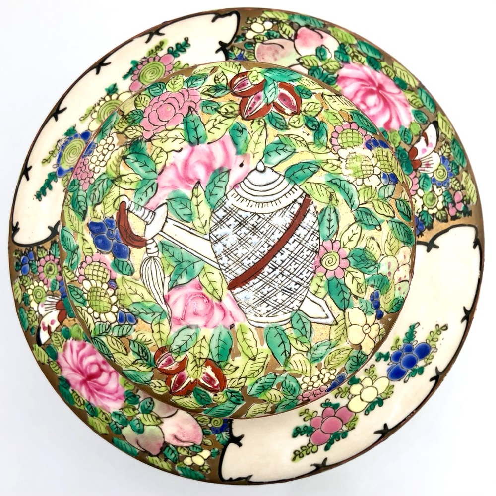 Huge Porcelain Canister Famille Rose Asian Figural Gold Gilt Floral Tea Caddy - Picture 2 of 15
